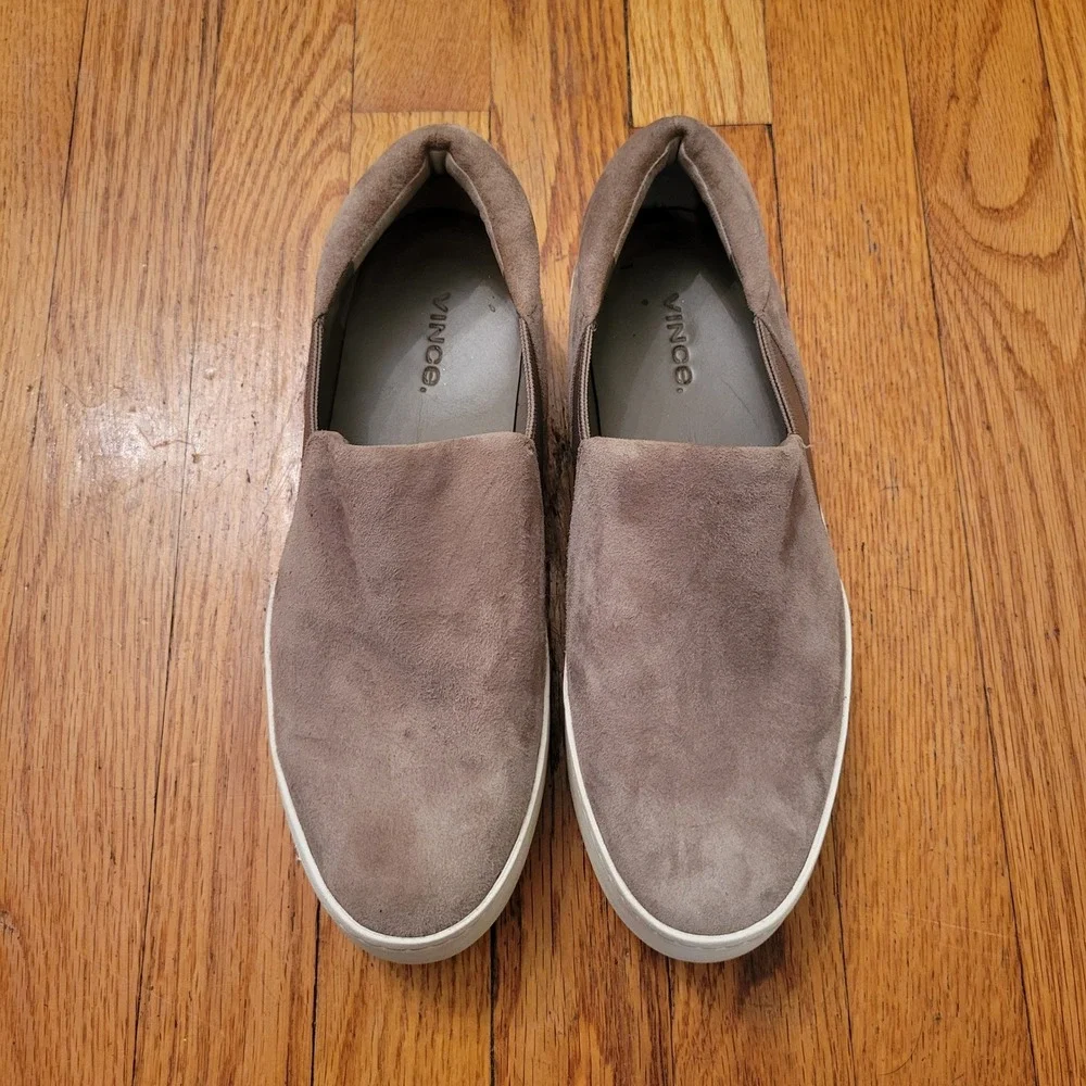 Vince‎ Suede Leather Platform Slip On WARREN Casual Shoes 7 Tan Gray Preppy